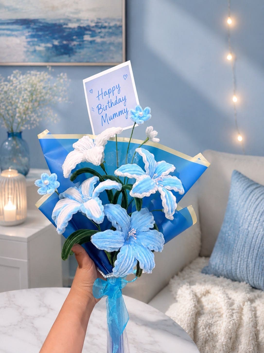 Handcrafted pipe-cleaner bouquet — Gift step by The Lunora Studio