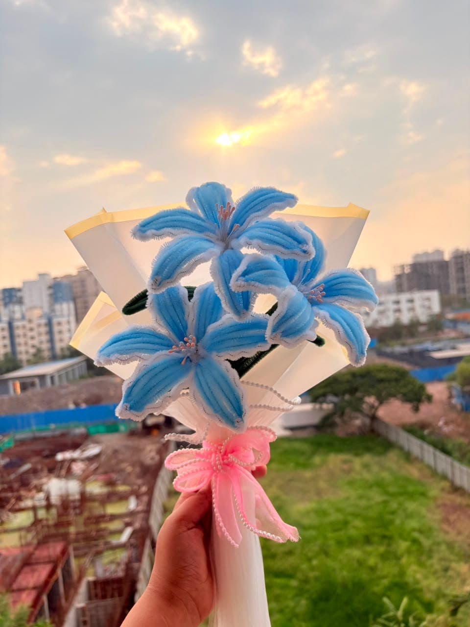 Handcrafted pipe-cleaner flower bouquet — Golden Hour by The Lunora Studio