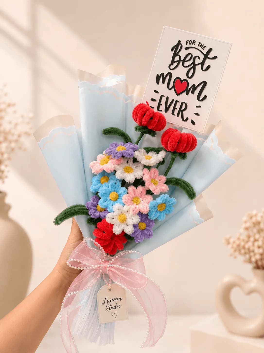 Handcrafted pipe-cleaner flower bouquet — Celebration Bloom by The Lunora Studio