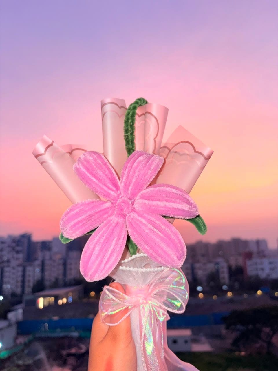 Handcrafted pipe-cleaner flower bouquet — Blushing Petals by The Lunora Studio