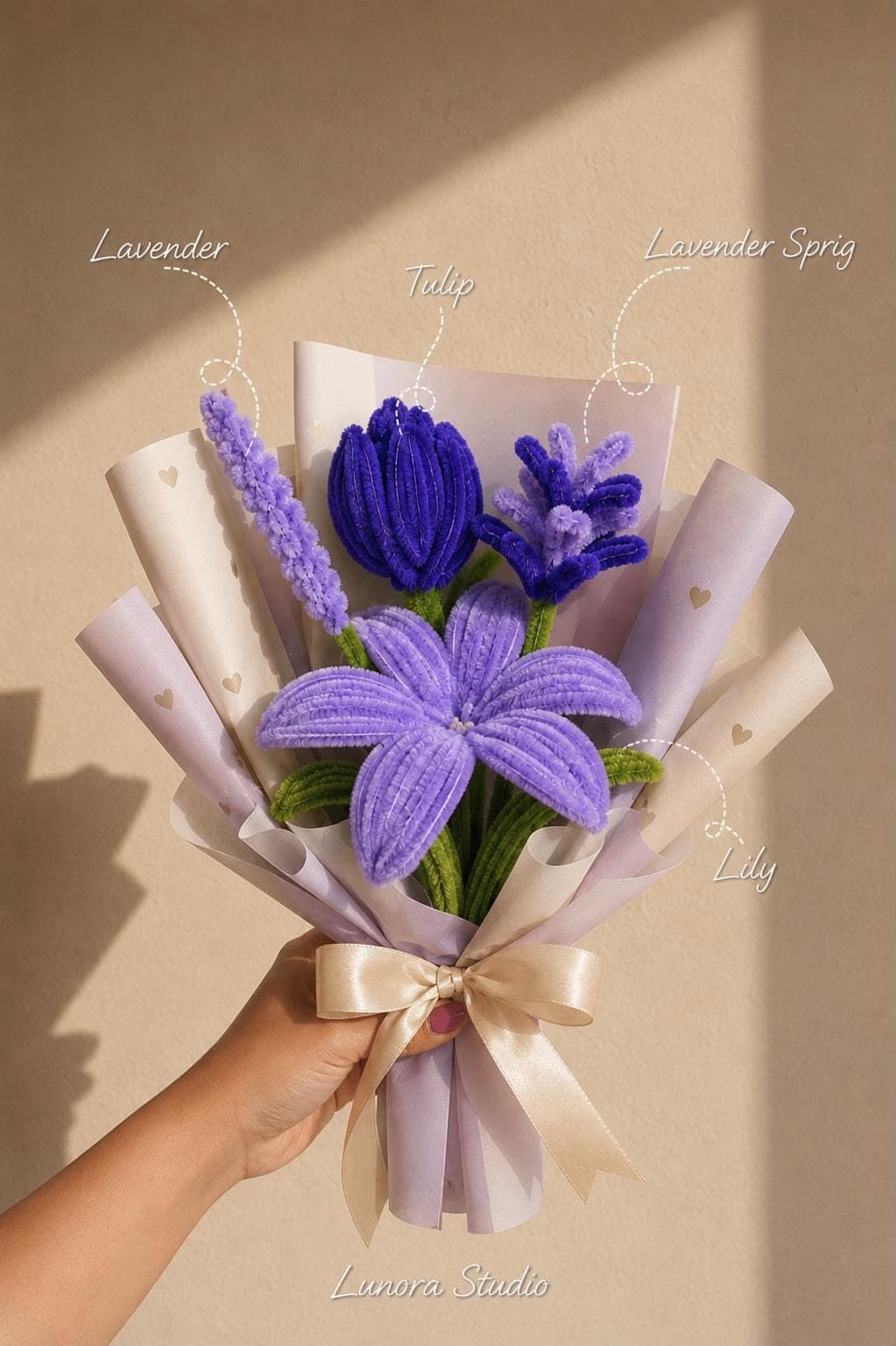 Handcrafted pipe-cleaner flower bouquet — Lavender Dreams by The Lunora Studio