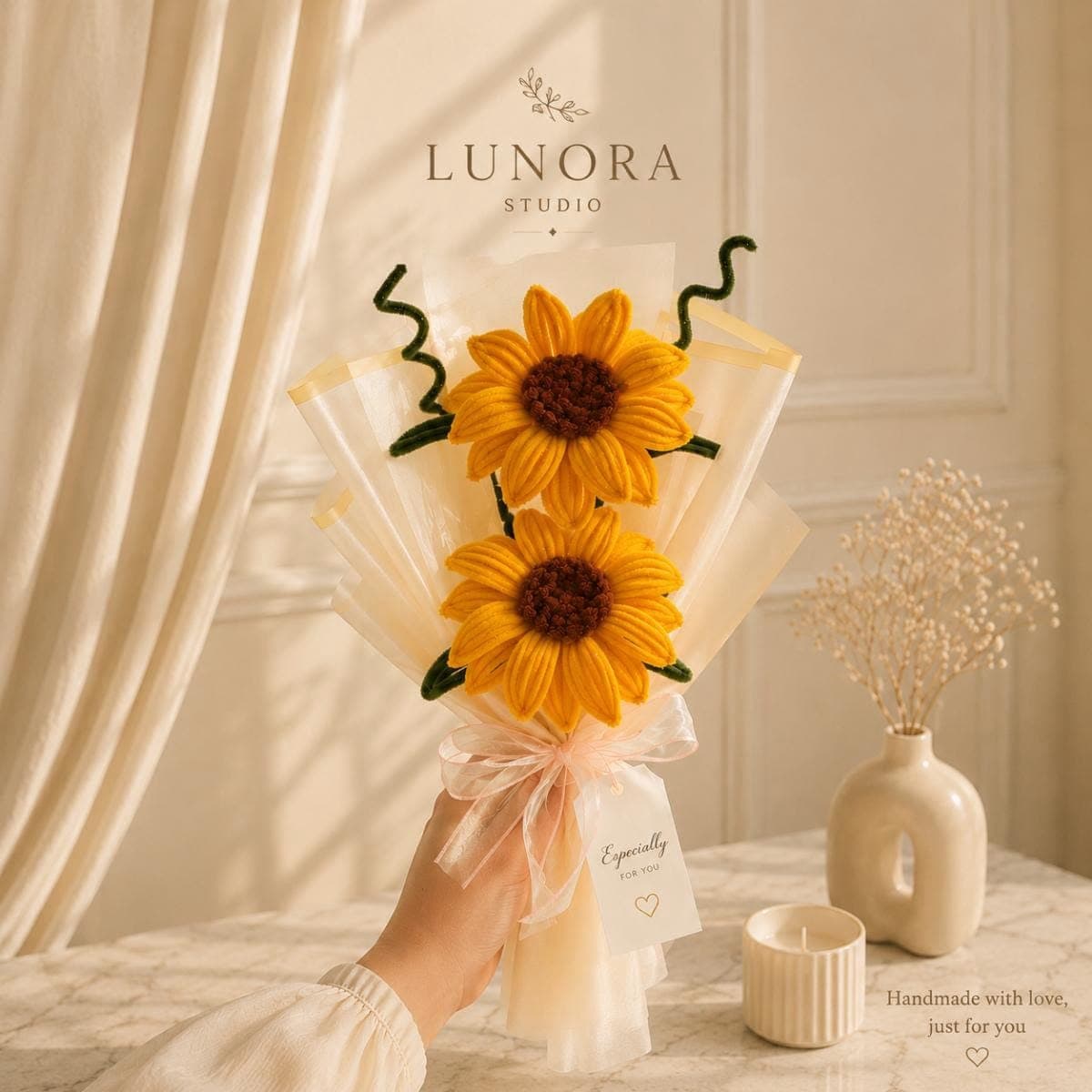 Handcrafted pipe-cleaner flower bouquet — Sunlit Promise by The Lunora Studio